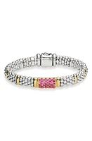 LAGOS Pink Sapphire Caviar Beaded Bracelet in Silver/Gold at Nordstrom, Size 7