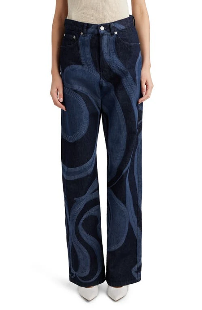 Dries Van Noten Peyton Laser Print Wide Leg Jeans Indigo at Nordstrom,