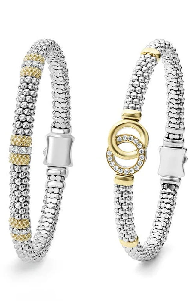 LAGOS Set of 2 Diamond Caviar Beaded Rope Bracelets in Silver Gold at Nordstrom