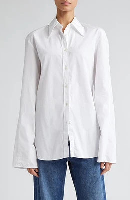 BITE Studios Fluted Sleeve Organic Cotton Poplin Button-Up Shirt White at Nordstrom, Us