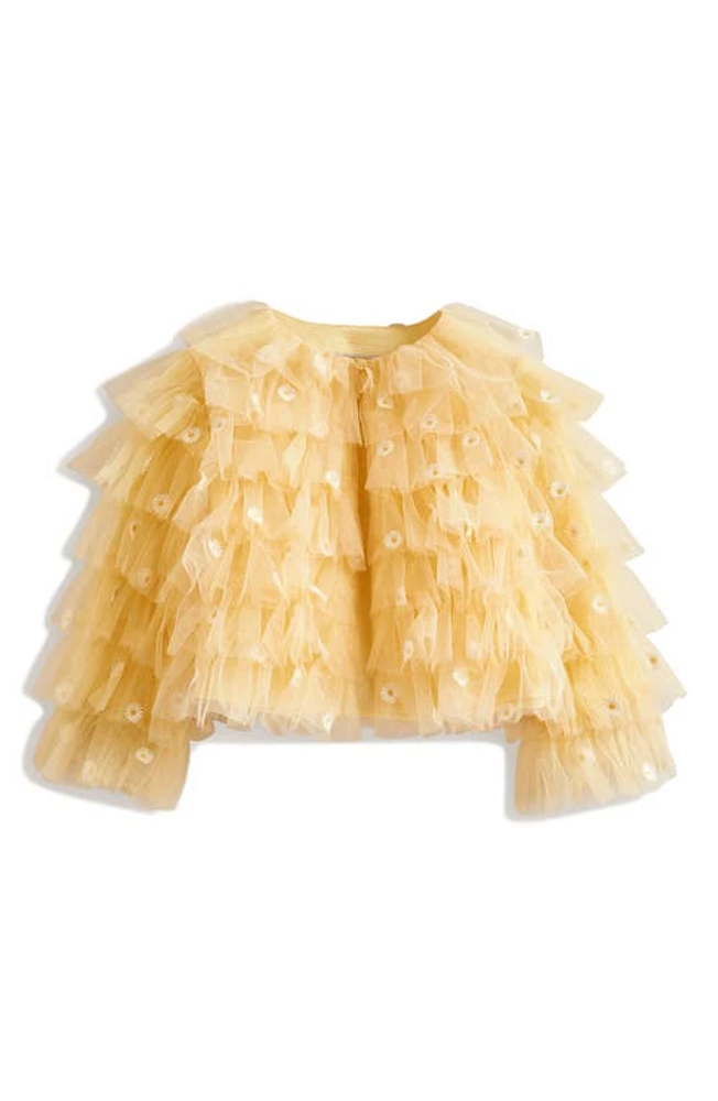 Mini Boden Kids' Tiered Tulle Jacket Spring Yellow Daisies at Nordstrom,