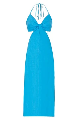 Milly Oda Cutout Linen Blend Halter Maxi Dress Sky Blue at Nordstrom,