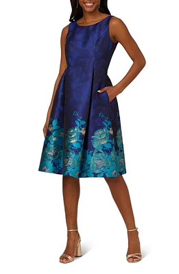 Adrianna Papell Border Fit & Flare Dress Multi at Nordstrom,