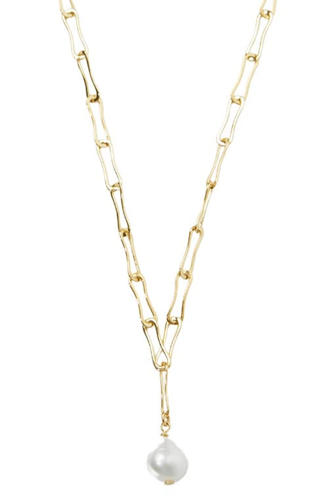 Argento Vivo Sterling Silver Freshwater Pearl Pendant Paperclip Necklace in Gold at Nordstrom