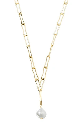 Argento Vivo Sterling Silver Freshwater Pearl Pendant Paperclip Necklace in Gold at Nordstrom