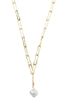 Argento Vivo Sterling Silver Freshwater Pearl Pendant Paperclip Necklace in Gold at Nordstrom