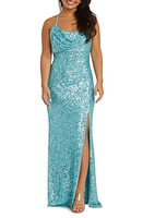 Morgan & Co. Cowl Neck Sequin Crossback Body-Con Gown at Nordstrom,