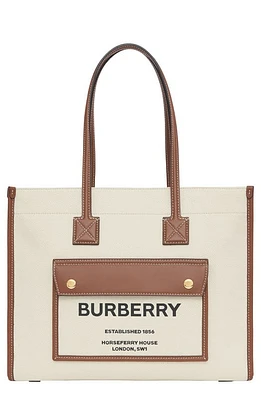 burberry Small Freya Horseferry Logo Canvas & Leather Tote in Natural/Tan at Nordstrom