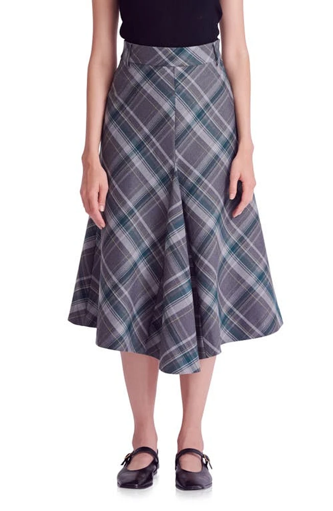 English Factory Plaid A-Line Midi Skirt in Grey/Green at Nordstrom, Size Small