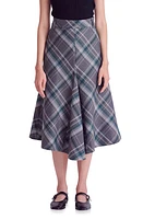 English Factory Plaid A-Line Midi Skirt in Grey/Green at Nordstrom, Size Small