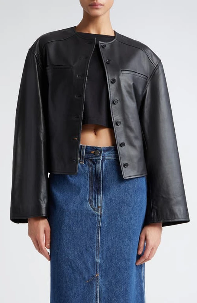 Loulou Studio Leather Crop Jacket in Black at Nordstrom, Size Medium