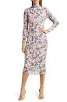 Steve Madden Maya Rib Long Sleeve Midi Dress in Blue Multi at Nordstrom, Size X-Small