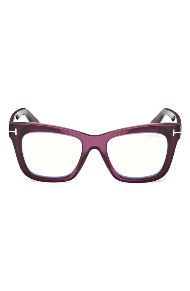 TOM FORD 52mm Square Blue Light Blocking Glasses in Shiny Violet at Nordstrom