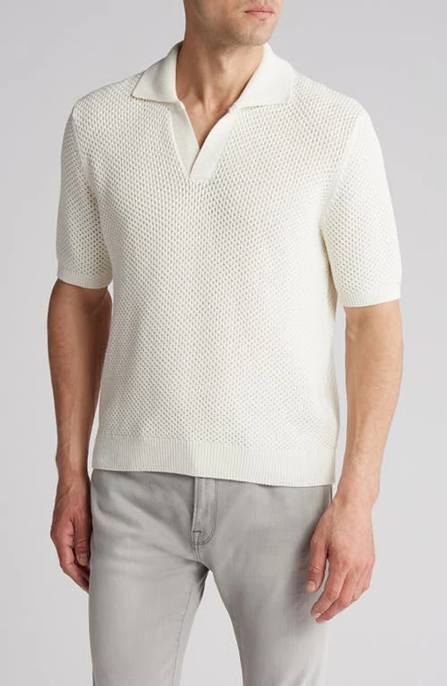 FRAME Open Knit Cotton & Silk Polo Sweater at Nordstrom,