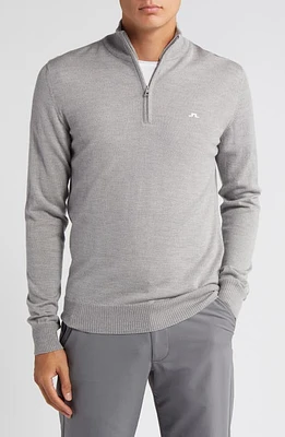 J. Lindeberg Kian Quarter Zip Wool Sweater Grey Melange at Nordstrom,