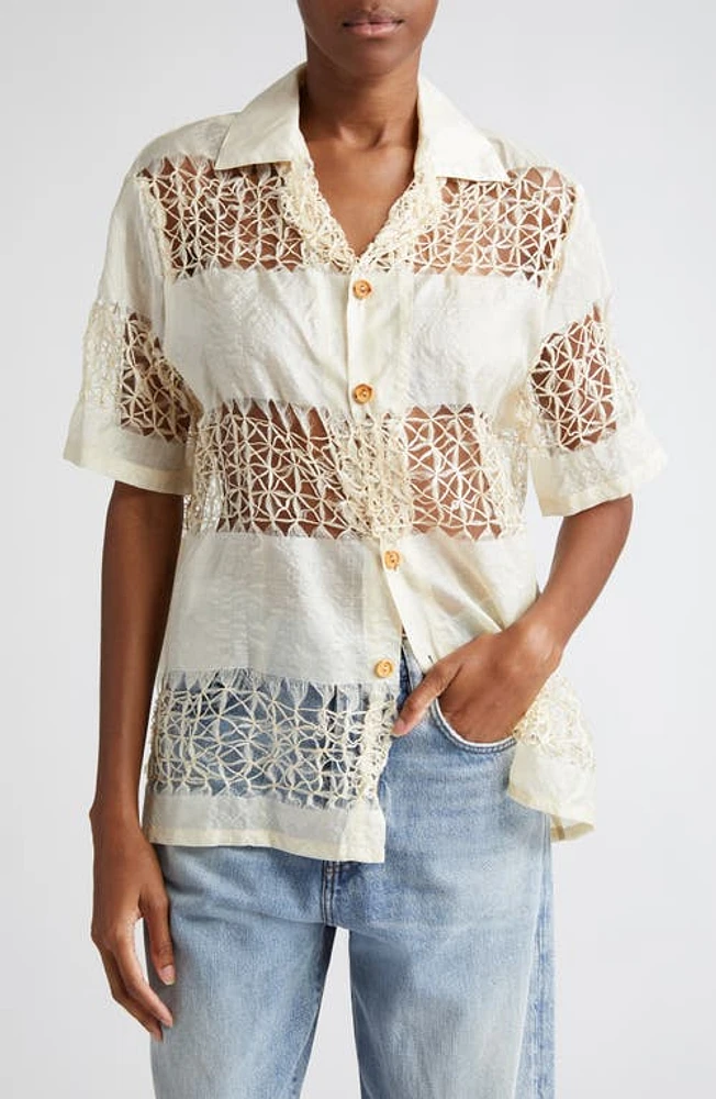 HOUSE OF AAMA Anancy Panelled Silk Button-Up Shirt Tan at Nordstrom,