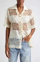 HOUSE OF AAMA Anancy Panelled Silk Button-Up Shirt Tan at Nordstrom,