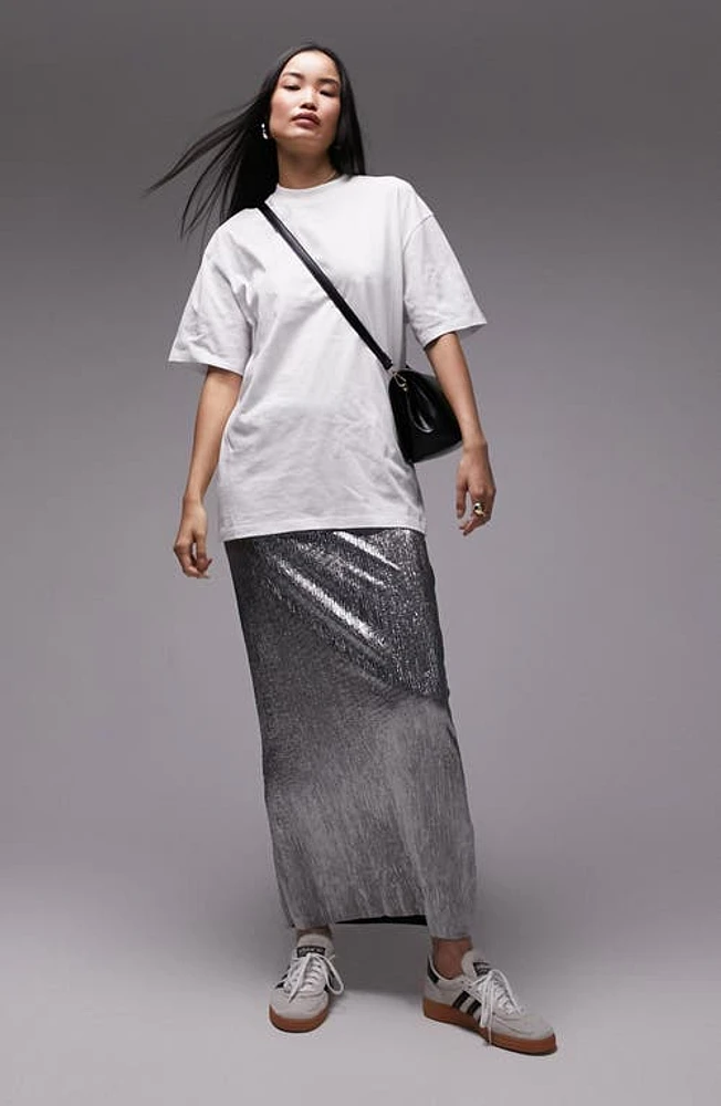 Topshop Textured Metallic Maxi Skirt Silver at Nordstrom, Us