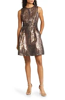 Vince Camuto Jacquard Fit & Flare Dress Brown at Nordstrom,