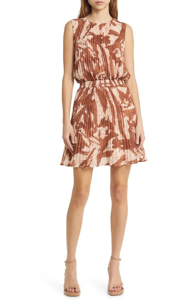 Socialite Pleated Minidress Brown Multi Print at Nordstrom,