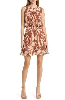 Socialite Pleated Minidress Brown Multi Print at Nordstrom,