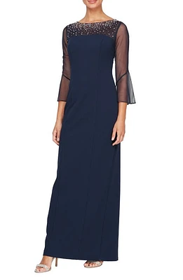 Alex Evenings Rhinestone Yoke Column Gown at Nordstrom,