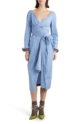 Dries Van Noten Dolada Stripe Long Sleeve Cotton Poplin Midi Shirtdress Light Blue at Nordstrom, Us