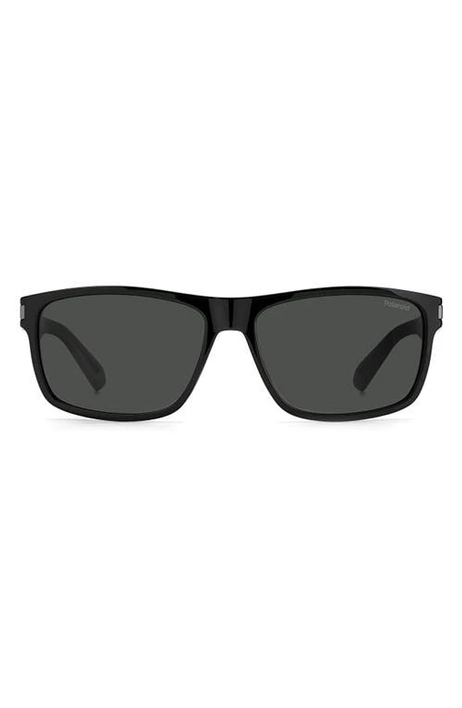 Polaroid 58mm Polarized Rectangular Sunglasses in Black Grey /Gray Polar at Nordstrom