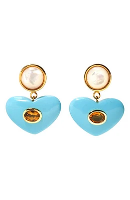 Lizzie Fortunato Enamored Imitation Pearl & Heart Drop Earrings in Turquoise at Nordstrom