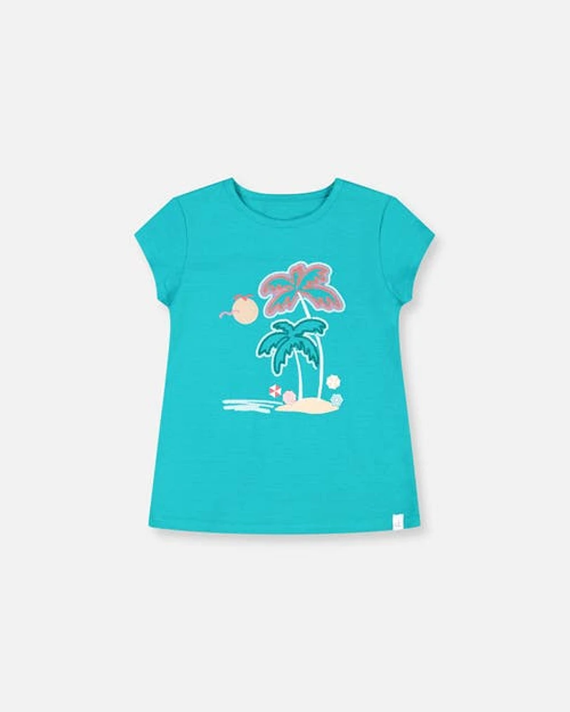 Deux Par Deux Girl's Organic Cotton Tee With Print Turquoise at Nordstrom