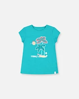 Deux Par Deux Girl's Organic Cotton Tee With Print Turquoise at Nordstrom