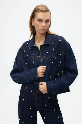 Nocturne Seashell Designed Jean Jacket in Navy Blue at Nordstrom