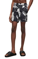 AllSaints Frequency Floral Swim Trunks in Washed Black/Ecru at Nordstrom, Size Xx-Large