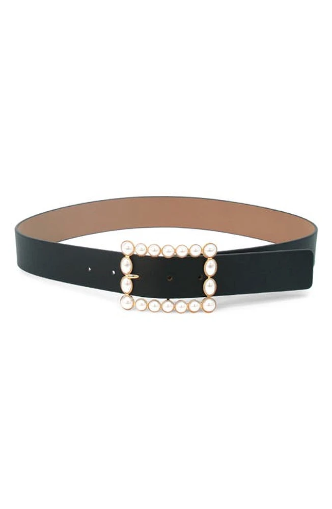 B-Low the Belt Joan Imitation Pearl Buckle Belt in Black/Gold at Nordstrom, Size X-Small