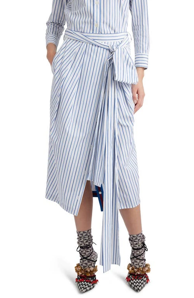 Dries Van Noten Solada Stripe Cotton Poplin Midi Skirt Light Blue 514 at Nordstrom, Us