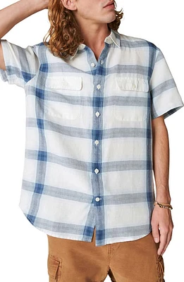 Lucky Brand Plaid Notch Collar Workwear Button-Up Shirt Blue at Nordstrom,