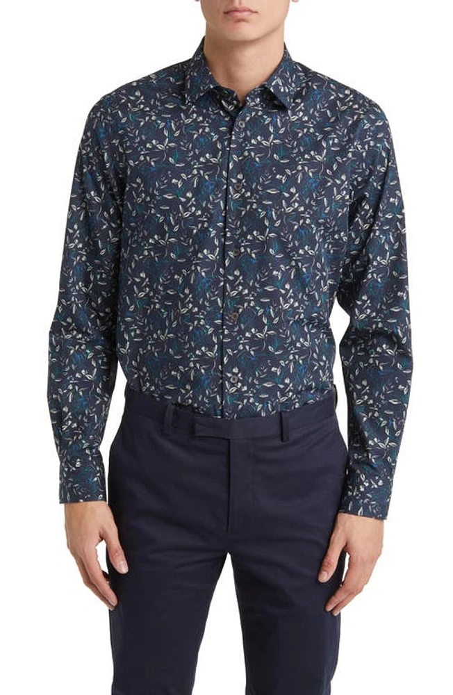 Paul Smith Tailored Fit Vine Print Dress Shirt Navy at Nordstrom,