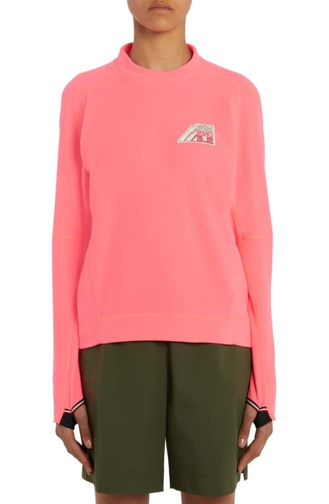 Moncler Grenoble Mountain Logo Patch Crewneck Fleece Sweatshirt Pink at Nordstrom,