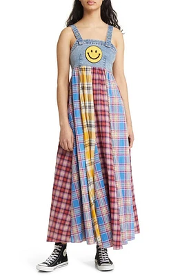 Dressed Lala Mixed Media Plaid & Denim Sundress Blue Multi at Nordstrom,