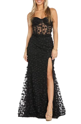 Morgan & Co. 3D Floral Strapless Mermaid Gown Black/Nude at Nordstrom,