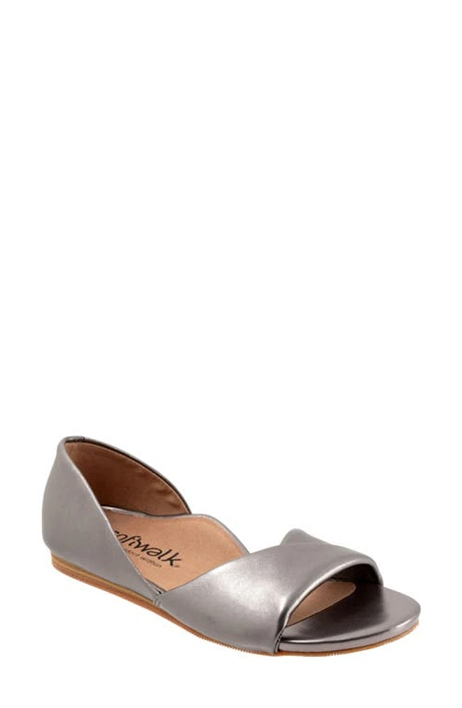 SoftWalk Cypress Open Toe Flat Pewter Metal at Nordstrom,