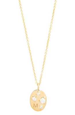 STONE AND STRAND Monogram Oval Medallion Diamond Necklace in Yellow Gold-M at Nordstrom, Size 18