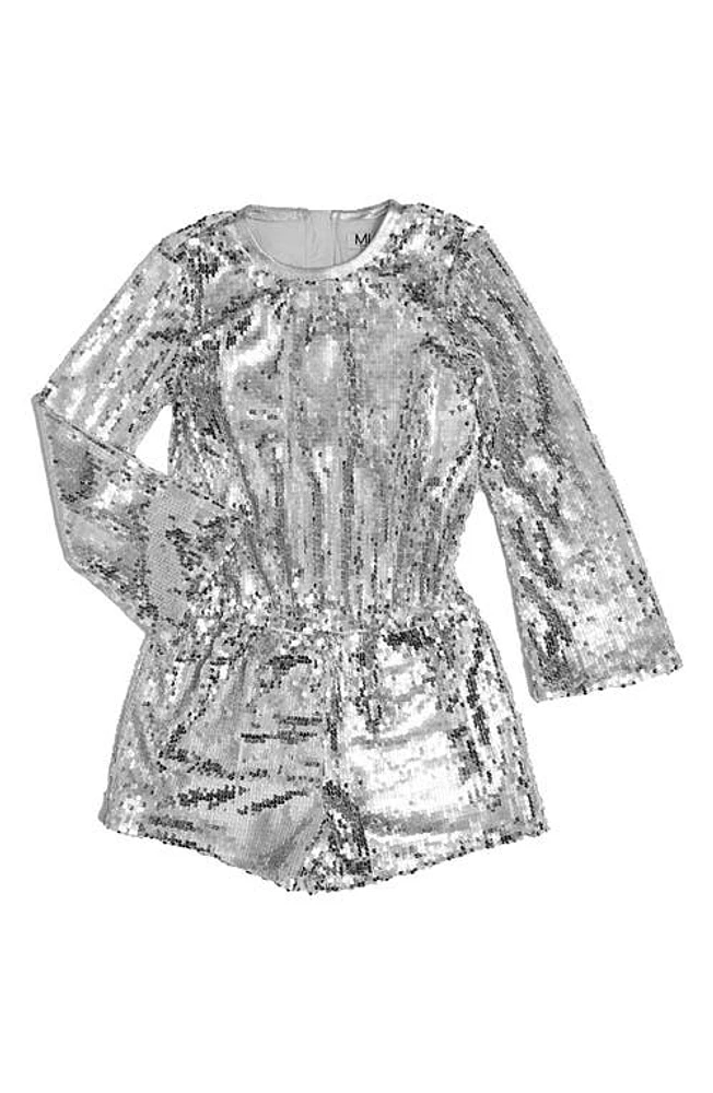 MIA New York Kids' Sequin Three-Quarter Sleeve Romper Silver at