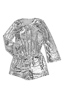 MIA New York Kids' Sequin Three-Quarter Sleeve Romper Silver at