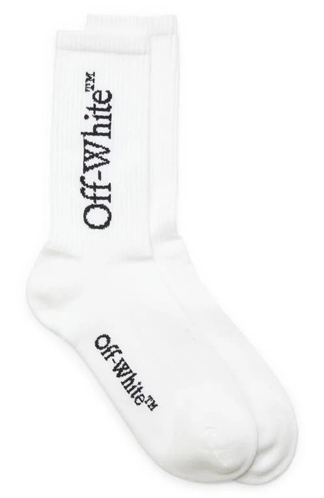 Off-White Bookish Logo Mid Calf Socks White Black at Nordstrom