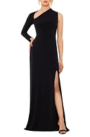 Betsy & Adam Asymmetric Single Long Sleeve Gown Black at Nordstrom,