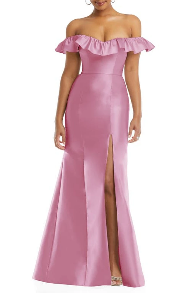 Alfred Sung Off the Shoulder Ruffle Satin Trumpet Gown at Nordstrom,