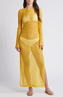 SOMETHING NEW Chrissy Long Sleeve Tie Back Open Stitch Dress Spicy Mustard at Nordstrom,