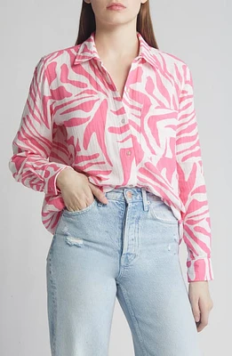 Rails Ellis Tiger Stripe Cotton Gauze Button-Up Shirt Pink at Nordstrom,