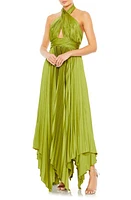 Mac Duggal Pleated Satin Halter Gown Apple Green at Nordstrom,